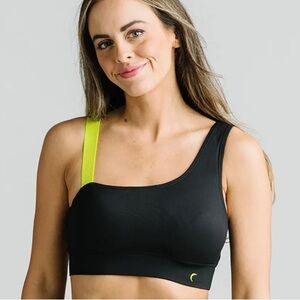 ZYIA Active Black Rêve South Pointe Bikini Swim Top Neon Asymmetrical Sz XL NWT